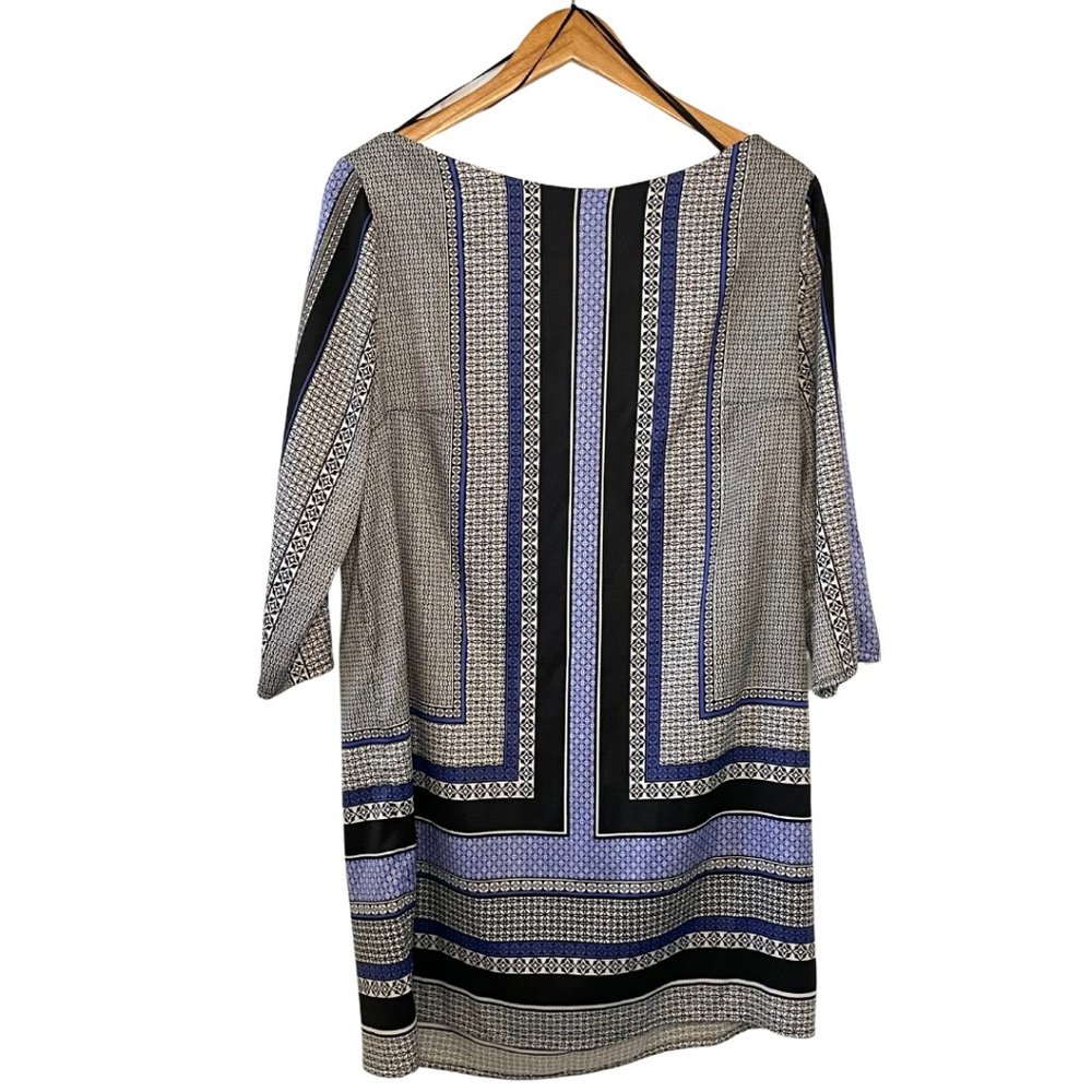Silky Geometric Print Shift Dress (Purple, Blues Black) by H&M